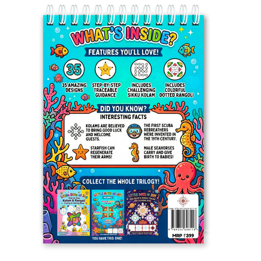 Little Dots of Joy Volume 2 | Ocean-Themed Step-by-Step Kolam Learning Workbook for Kids | Trace, Draw, Practise & Colour