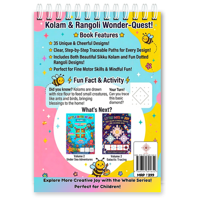 Little Dots of Joy Volume 1 | Bee-Themed Step-by-Step Kolam Learning Workbook for Kids | Trace, Draw, Practise & Colour
