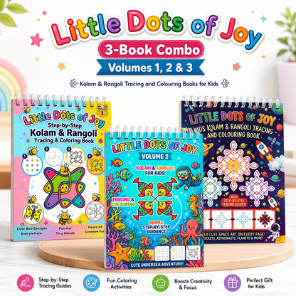 Little Dots of Joy Complete 3-Book Combo | Bee, Ocean & Space-Themed Step-by-Step Kolam Learning Workbooks for Kids | Trace, Draw, Practise & Colour