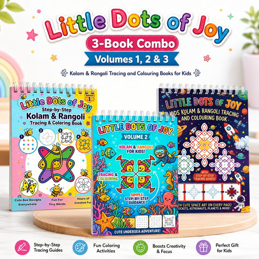 Little Dots of Joy Complete 3-Book Combo | Bee, Ocean & Space-Themed Step-by-Step Kolam Learning Workbooks for Kids | Trace, Draw, Practise & Colour